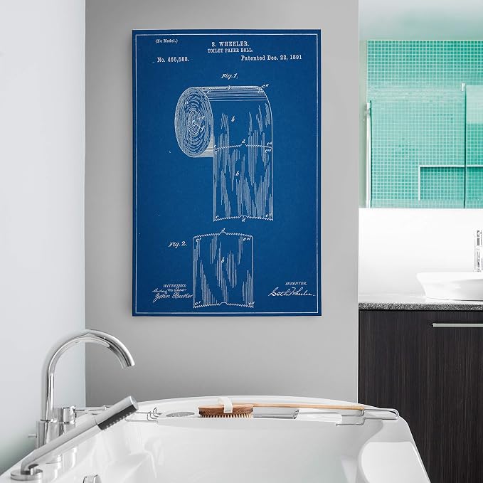 Renditions Gallery Toilet Paper Patent Drawing Gallery Wrapped Canvas Wall Art, 18x27, Blue Print