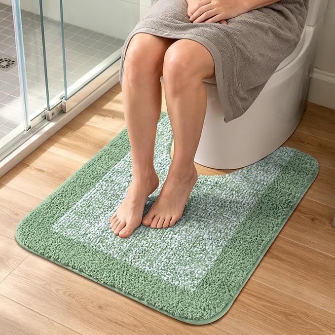 Toilet Rugs U-Shaped 24x19, Non-Slip Plush Shaggy Quick Dry Bathroom Contour Rugs, Extra Soft Absorbent Chenille Washable Bath Mat for Toilet Base, Green