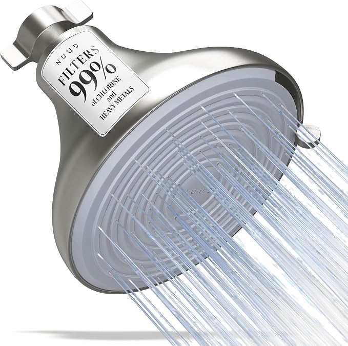 NUUD Filtered Shower Head | Removes Chlorine for Healthier Hair & Skin | Removes Chlorine & Heavy Metals for a Healthier Scalp, Skin & Hair | High Pressure Shower Head Filter - Polished Nickel