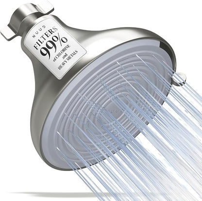 NUUD Filtered Shower Head | Removes Chlorine for Healthier Hair & Skin | Removes Chlorine & Heavy Metals for a Healthier Scalp, Skin & Hair | High Pressure Shower Head Filter - Polished Nickel