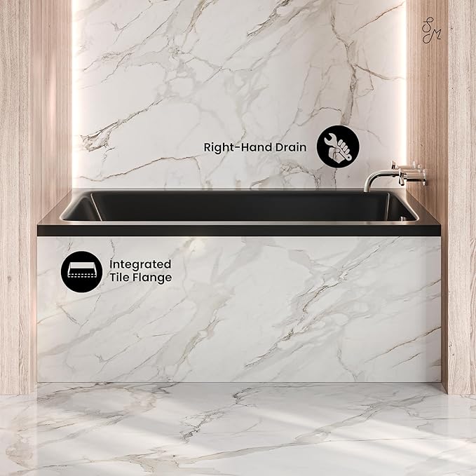 Swiss Madison Voltaire 54 x 30 Right Drain Soaking Alcove Bathtub in Glossy Black