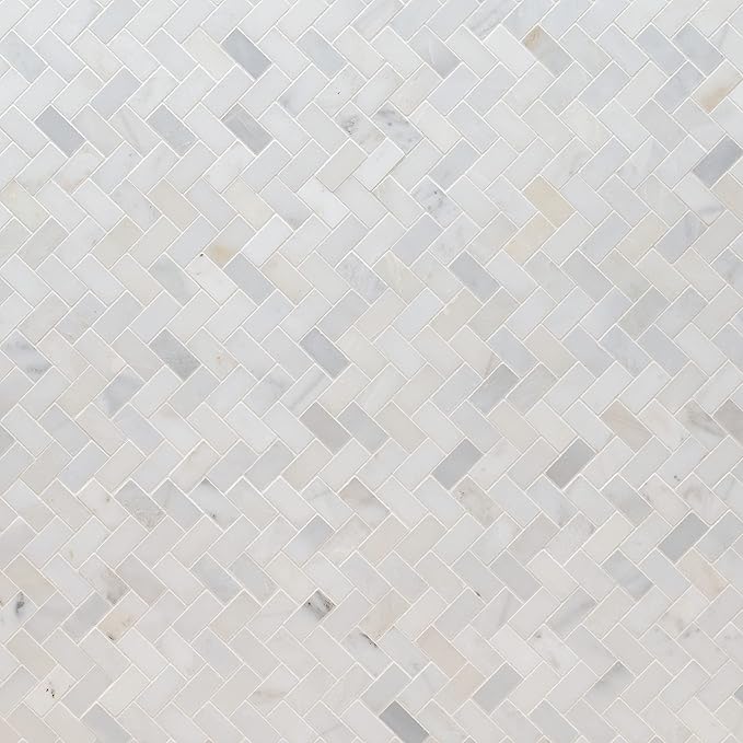 MSI Arabescato Carrara Herringbone Honed Marble Tile for Kitchen Backsplash, Wall Tile for Bathroom, Accent Wall Tile, and Shower Wall Tile