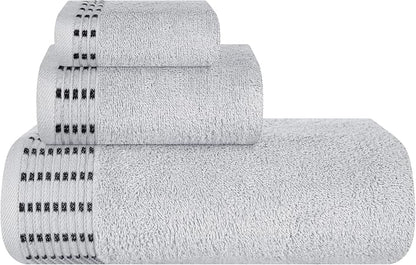 Ultra Soft 3 Pack Cotton Towel Set, Contains a Bath Towels 28x55 inch, a Hand Towels 16x24 inch & a Wash Cloths 12x12 inch, Ideal Everyday use, Compact & Lightweight - Light Grey