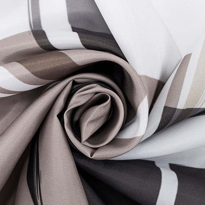Black and Tan Geometric Shower Curtain with Hooks, Grey and White Abstract Striped on White Fabric Shower Curtain for Bathroom Decor Modern Minimalist Shower Curtain Set,72L X 72W inches