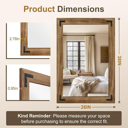 AMOISE Farmhouse Bathroom Vanity Mirror 38"x26" Vintage Rustic Wall Mirror | Wood Frame, Over Sink Mirror for Bathroom, Entryway, Bedroom, Living Room, Vertical or Horizontal Hanging