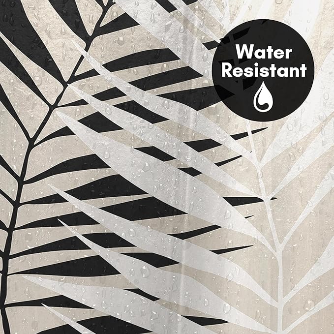 Americanflat 71x74 Botanical Shower Curtain - Water-Resistant Long Shower Curtain with Durable Metal Grommets and 12 Hooks - 100% Polyester - Black, White, and Beige
