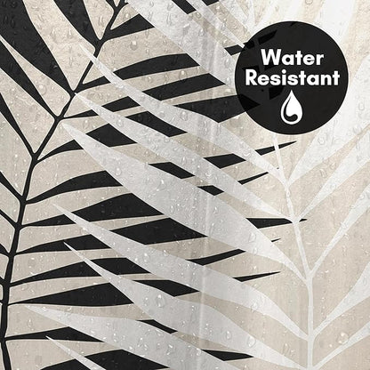 Americanflat 71x74 Botanical Shower Curtain - Water-Resistant Long Shower Curtain with Durable Metal Grommets and 12 Hooks - 100% Polyester - Black, White, and Beige