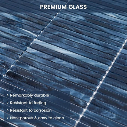 Glass Mosaic Tile Backsplash Blue 12 Inch 5 sq.ft | Elegance for Kitchen Bathroom and Shower Backsplash 5-Pack