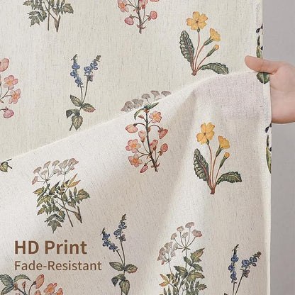 Colorful Star French Country Floral Linen Shower Curtain, 72" W x 84" L | Waterproof Shower Curtain Set with 12 Clear Hooks for Bathroom, Vintage Boho Farmhouse Linen Fabric Bathroom Curtains