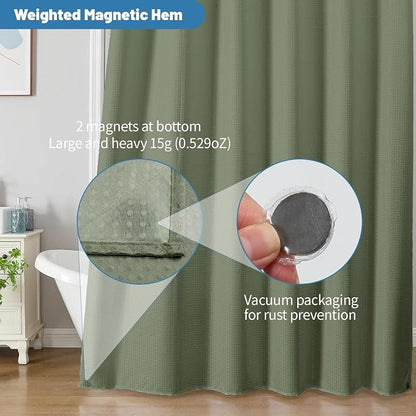 2-in-1 Waterproof Fabric Shower Curtain - No Separate Liner Needed, Hotel-Style Waffle Weave, Effortless Cleaning & Washable Bathroom Shower Curtain Set,72Wx72H,SageGreen