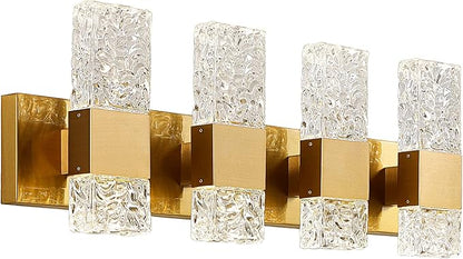 Gold Bathroom Vanity Light Fixtures - Brushed Gold Vanity Light Bathroom Lighting Fixtures Over Mirror 40W Dimmable Crystal Wall sconces 4 Light LED Modern Bathrooms Lights 4000K