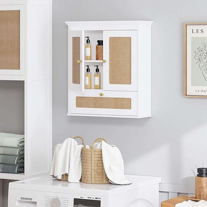 Spirich Bathroom Wall Cabinet Over Toilet, Boho Rattan Medicine Cabinet with Adjustable Shelf, Space-Saving Wall Mount Storage