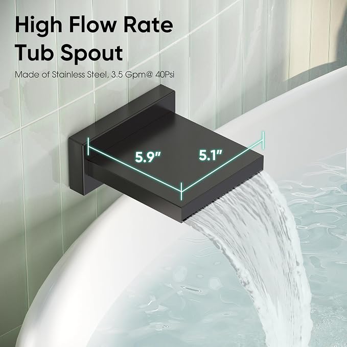 Esnbia Shower System with Tub Spout,Black Bathtub Shower Faucet Set,10 Inches Rain Shower Heads with Handheld Spary Combo, Tub Shower Kit with 3-Way Shower Valve, Matte Black