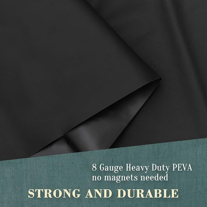 No Hook PEVA Shower Curtain or Liner, Standard Size 71 x 74, Black | 8G Heavy Duty, Black Bathroom Shower Curtain, No Hooks Required, Waterproof Plastic & PVC Free