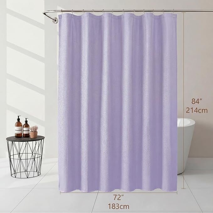 Long Shower Curtain 84 Inch Length 1 Piece, Embossed Textured Soft Fabric Bathroom Shower Curtain, Water Repellent Machine Washable Cloth Hotel Spa Bath Decor, Lavender, 72Wx84L Inches