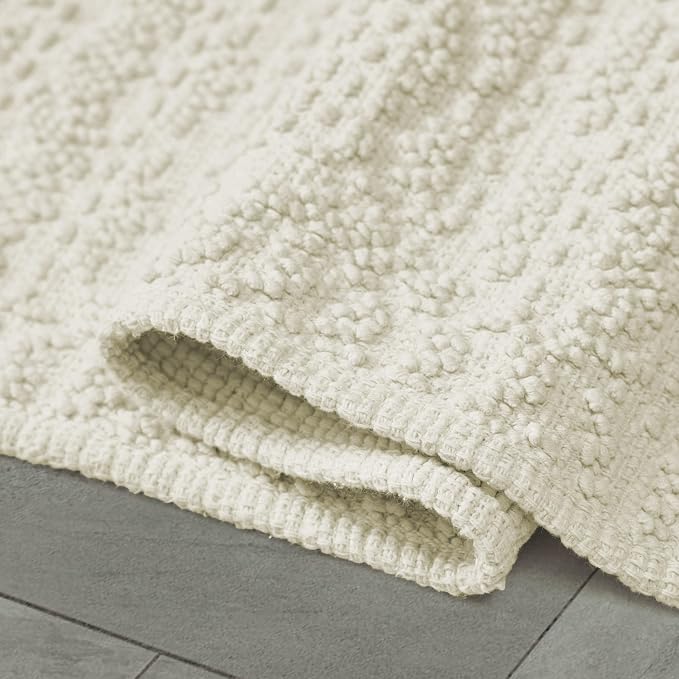 French Connection Nellore Bathroom Rugs, Woven and Beaded Bathroom Mats, Durable Bath Rugs, Thick Bath Mats for Bathroom and Shower Rugs, 20" x 38", Ivory