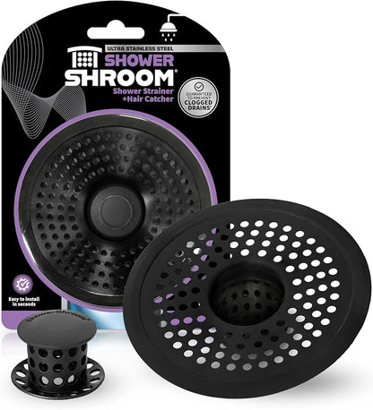 ShowerShroom Ultra Matte Black Hair Catcher, Stainless Steel Drain Protector, Fits All Shower Drains