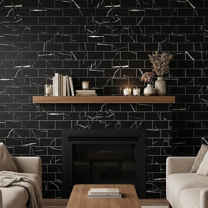 Yipscazo Peel and Stick backsplash 3 x 6 Inches 3D PVC Composite Wall Tile Stick on Backsplash Tile for Kitchen Bathroom, Laundry Room, Fireplace(Black Rocks, 100 Pieces)