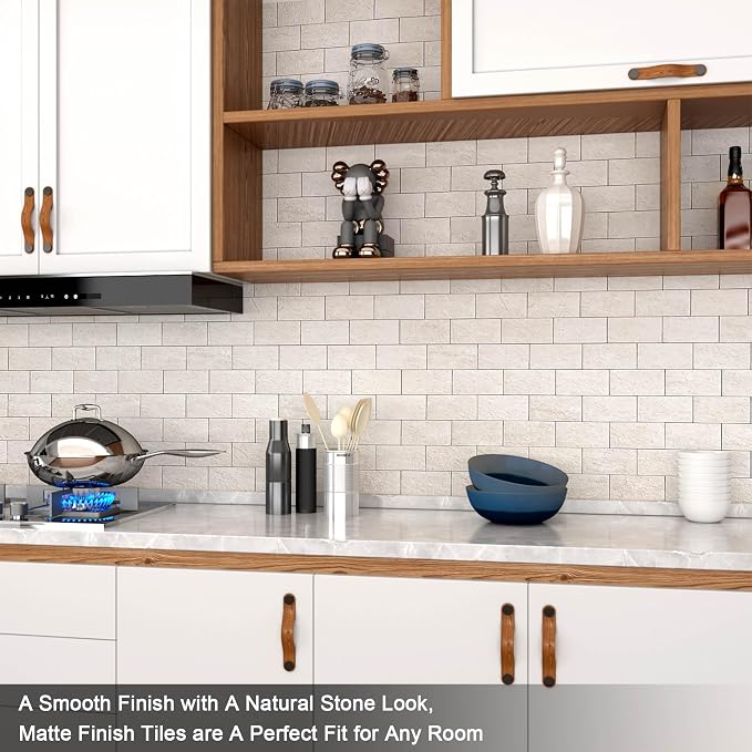 BeNice Marble Peel Stick Backsplash Tile Kitchen Rustic Beige 10pcs