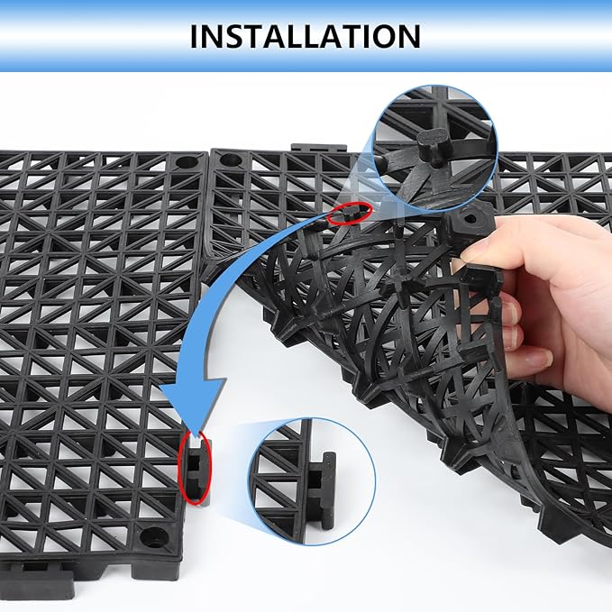FAHKNS 50 Pack Interlocking Drainage Tiles, 12" x 12" Non-Slip Drainage Interlocking Floor Tiles, PVC Floor for Bathroom, Patio, Toilet, Kitchen Water Prone Areas, Black
