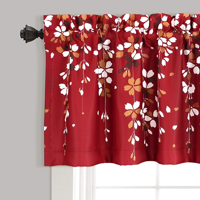 Lush Decor Valance Weeping Flower Light Filtering Window Curtain, Red