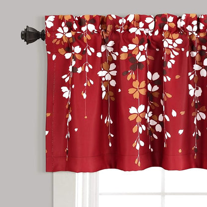 Lush Decor Valance Weeping Flower Light Filtering Window Curtain, Red