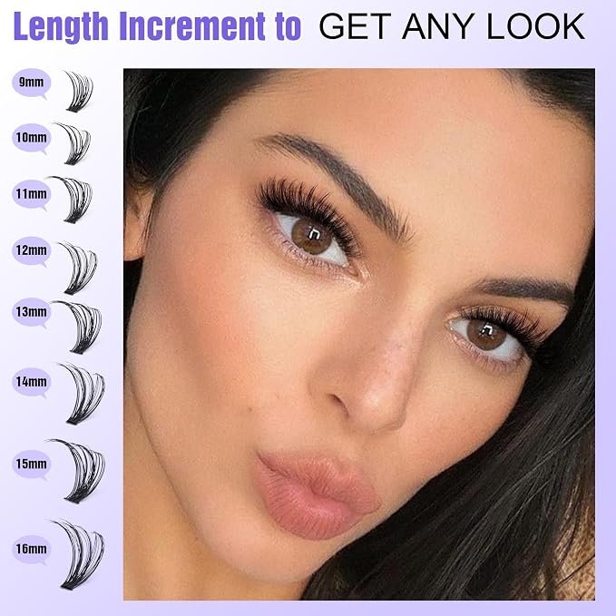 Lash Clusters Kit 40D Individual Lashes Extension Kit DIY 280pcs 9-16mm Cluster Eyelash Extension Kit with Lash Bond and Seal, Lash Tweezers for Self Use (40D, 0.07D, 9-16mm, Kit)