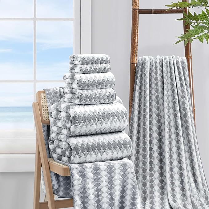 8 Piece Bathroom Towel Set Gray |2 Oversized Large Bath Towels Sheet,2 Hand Towels and 4 Washcloths| 600GSM Ultra Soft Luxury Premium Towel Set Highly Absorbent Quick Dry Hotel Towel Collection