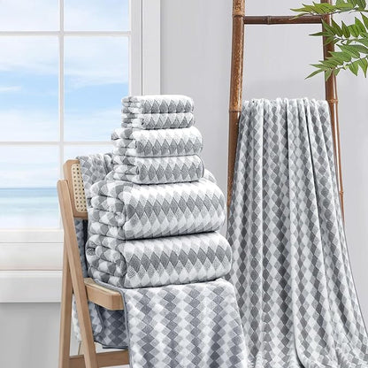 8 Piece Bathroom Towel Set Gray |2 Oversized Large Bath Towels Sheet,2 Hand Towels and 4 Washcloths| 600GSM Ultra Soft Luxury Premium Towel Set Highly Absorbent Quick Dry Hotel Towel Collection