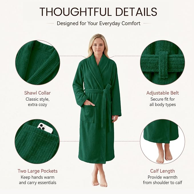 PJGGZ Women's Shawl Collar Bathrobe, Soft Long Towel Robes for Women - Super Absorbent Quick Dry yet Warm