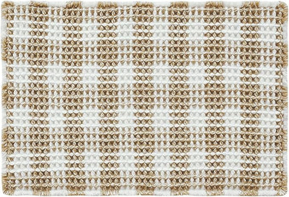 TYUU Waffle Bath Mat, Small Boho Bathroom Rugs Non Slip 24x16 Khaki & White | Super Absorbent Quick Dry Bath Rug, Non-Slip Backing, Soft Waffle Washable Farmhouse Bathroom Mats, Tub, Shower & Home Decor