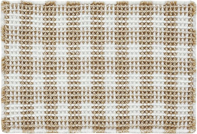 TYUU Waffle Bath Mat, Boho Bathroom Rugs Non Slip, 36x24 Khaki & White | Super Absorbent Quick Dry Bath Rug, Non-Slip Backing, Soft Waffle Washable Farmhouse Bathroom Mats, Tub, Shower & Home Decor