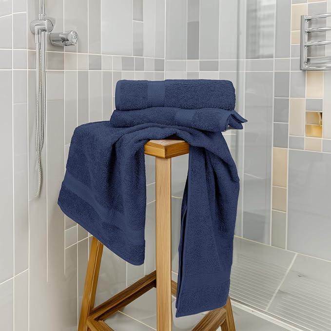 Commercial Bulk Pack of 12 Bath Towels – 100% Cotton Terry 24" x 48" – Ideal for Hotels, Salons, Gyms, Spas & Institutional Use – Navy Blue