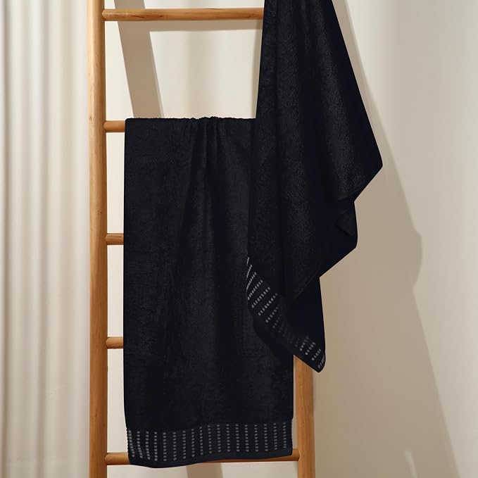 Cotton 2 Pack Oversized Bath Towel Set 28x55 inches, Large Bath Towels, Ultra Absorbant Compact Quickdry & Lightweight Towel, Ideal for Gym Travel Camp Pool - Black