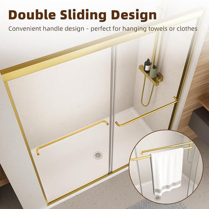 Royal Guard Double Sliding Shower Door,44-48" W x 70" H，Brush Gold | Shower Doors with 6mm Clear SGCC Tempered Glass,Bypass Shower Enclosure,Nano Coating Easy Clean&Waterproof&Adjustable Width