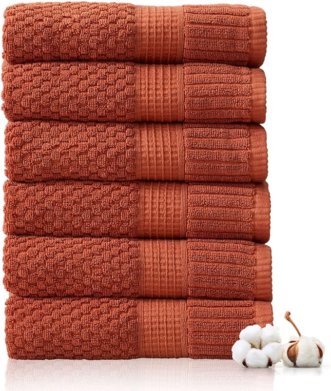 6 Pack 100% Cotton Hand Towels | Clay Towels | Oeko‑TEX Standard 100 | Soft & Absorbent, Quick‑Dry | Trinity Collection - Baked Clay
