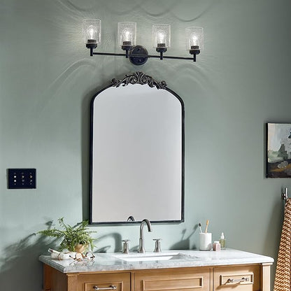 Kichler Winslow 30" 4-Light Vanity Light in a Rich Black with Clear Seeded Glass for Bathroom and Powder Room Vanity, Luxe Industrial Style, (30" x 9.25"), 45887BK