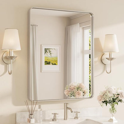 TETOTE Brushed Nickel Mirror 28 x 36 Inch for Bathroom Over Sink Metal Framed Mirror Modern Farmhouse for Living Room Entryway(Horizontal/Vertical)