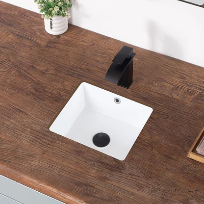 14 Inch Undermount Bathroom Sink White Rectangular,Overflow Type | Small Ceramic Under Counter Bathroom Sink for Cabinet Porcelain Vanity Sinks (14"x12.5")