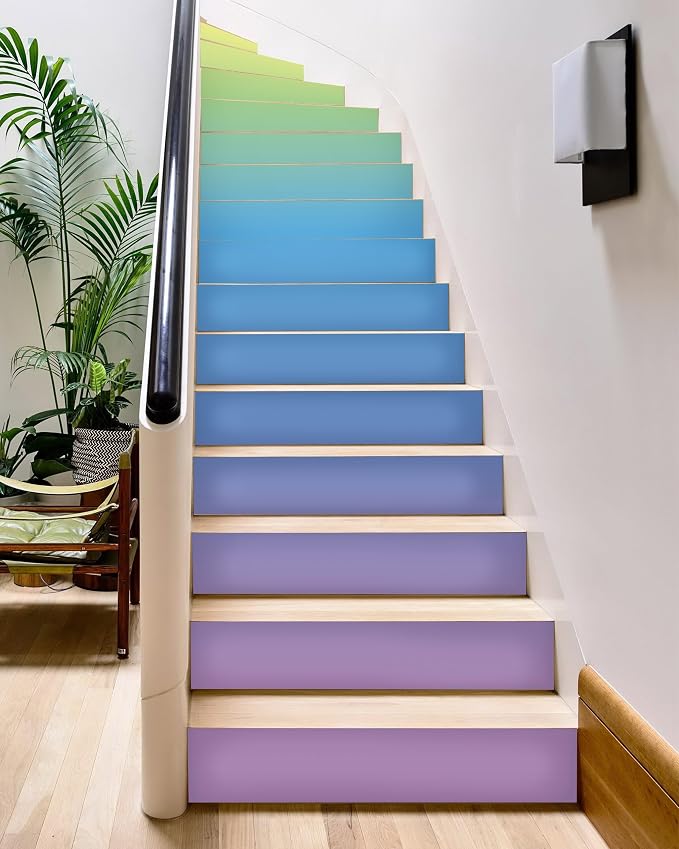 FLFK Stair Riser Decals,Rainbow Colored Vinyl Sticker for Stairs Decoration,14Pcs 39.3"X7.08"