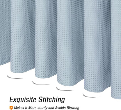 Extra Long Fog Blue Fabric Shower Curtain, 72 x 84 | Tall Cloth-Textured Shower Curtain for Bathroom, Water Repellent, Machine Washable