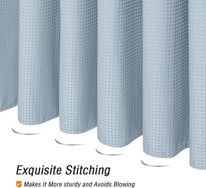 Small Stall Fog Blue Fabric Shower Curtain, 36 x 72 | Narrow Half Cloth-Textured Shower Curtain for Bathroom, Water Repellent, Machine Washable