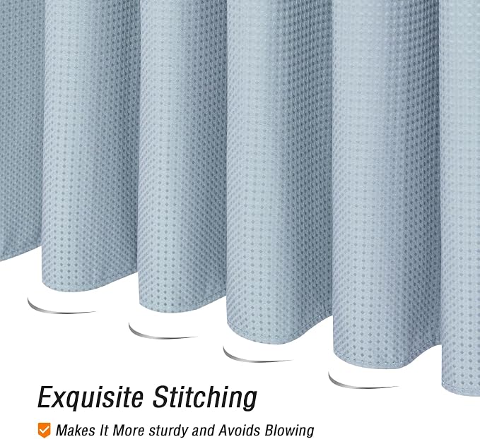 Long Fog Blue Fabric Shower Curtain, 72 x 78 | Tall Cloth-Textured Shower Curtain for Bathroom, Water Repellent, Machine Washable