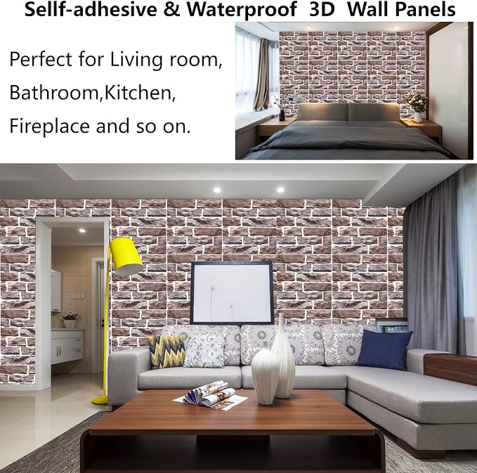 3D Wall Panels Peel and Stick,10Pcs 3D Brick Wallpaper Self-Adhesive | 11.81*11.81 Inch, Waterproof, Self-Adhesive Wall Tiles, for Accent Walls, Kitchen, Bathroom, Bedroom & Office Decor