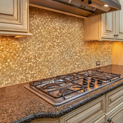 STICKGOO Peel and Stick Backsplash Tiles, Stick on Mosaic Self Adhesive Tiles, 3D Hexagon Backsplash for Kitchen Bathroom Fireplace Vanity (8PCS, Copper)