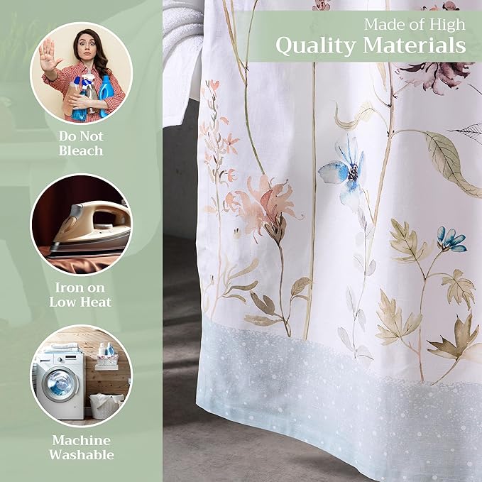 Maison d' Hermine Shower Curtain 100% Cotton One Panel 70"x72" Washable Fabric Shower Curtains for Bathroom, Easy Hanging with 12 Button Holes - Home Hotel Spa Easter Gifts (Ice Florals)