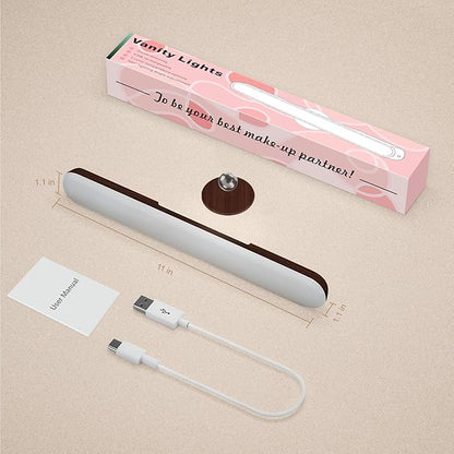 Vanity Light for Mirror with 4000mAh Rechargeable Battery, Touch Control Dimmable Makeup Light with 3 Color Modes, Magnetic 360° Adjustable LED Bathroom Mirror Light, Dark Wood