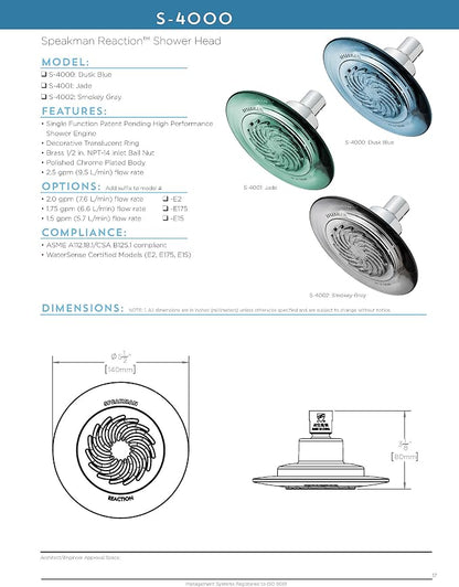 Speakman S-4002-E2 showerheads, 2.0 GPM, Smokey Gray