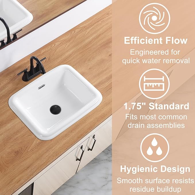 Bathroom Vessel Sink 19 Inch Small Drop In Bathroom Sink Rectangular Semi Recessed Sinks with Overflow White Ceramic Small Vanity Sinks for Tiny Bathrooms