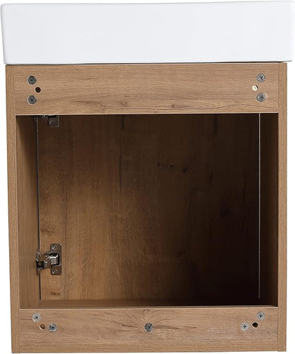 Malwee 18" Floating Bathroom Vanity with Sink, 18 Inch Single Sink Wall Mounted Bathroom Vanity, with 1 Door and White Ceramic Basin Top, Modern Bath Wall-hung Storage Cabinet for Small Space (015-18)